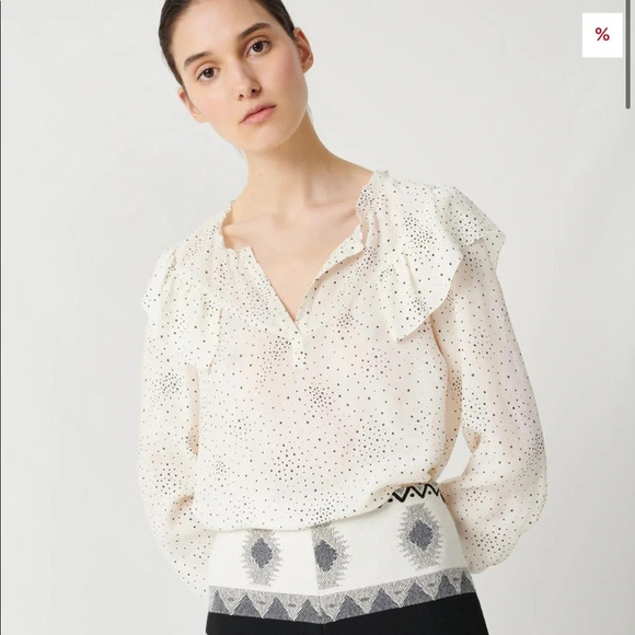 ! Nwt! MAJE Star Print Ruffle Top sz 3 - Picture 1 of 3